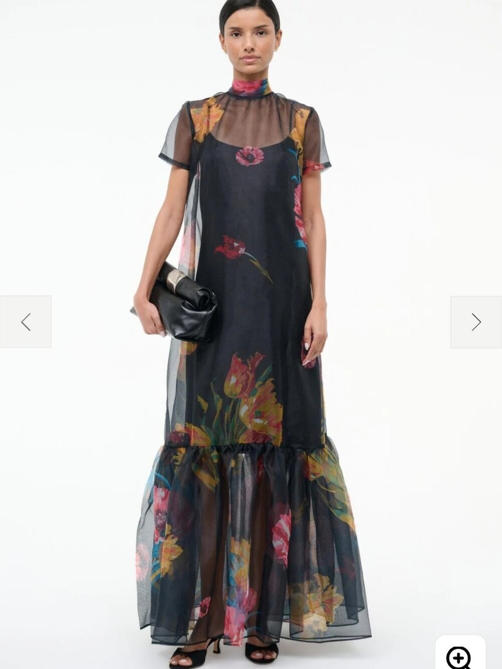 Cocktail Event Party Dress - Stuad Calluna Organza Black Floral Maxi Size Medium